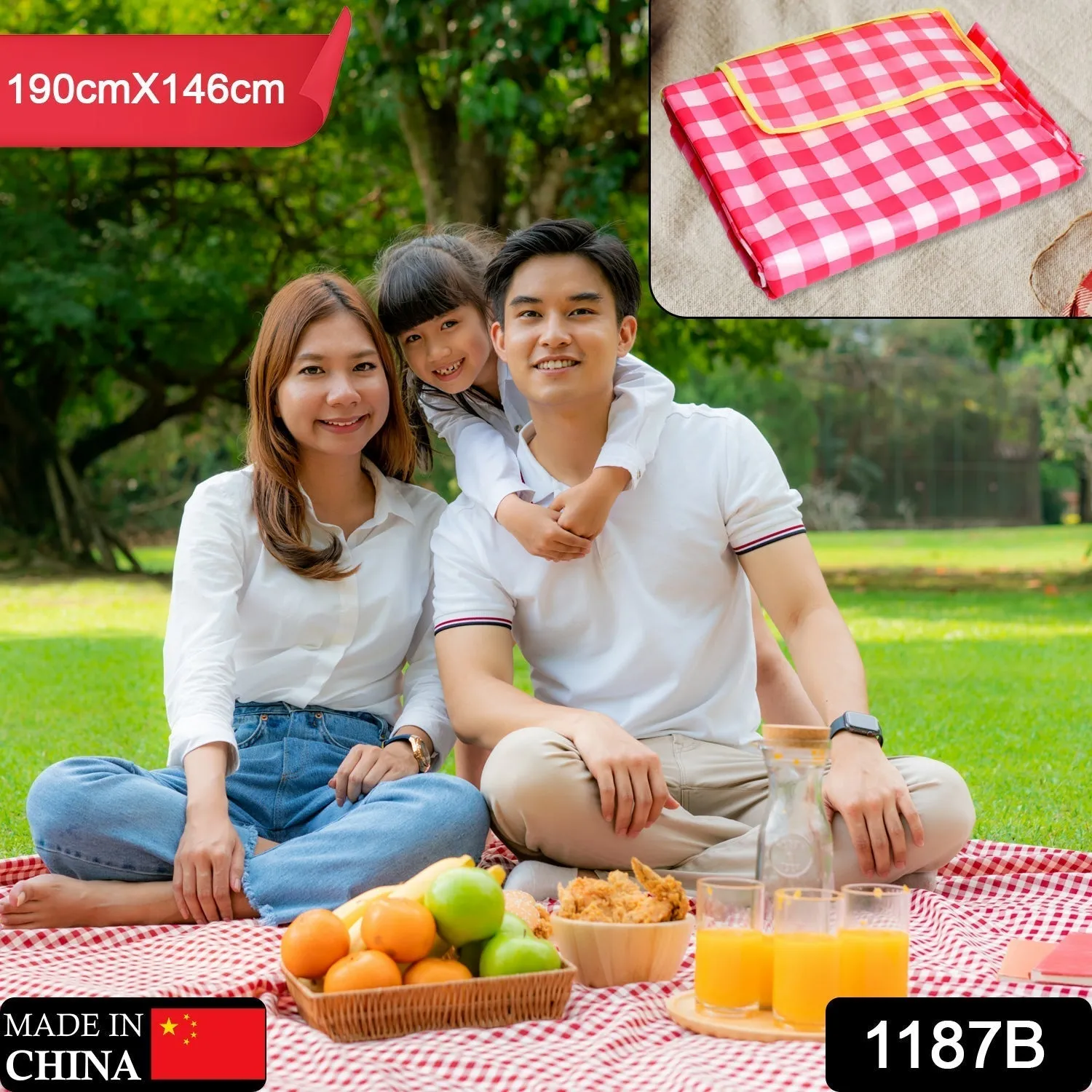 1187B Picnic Blanket| Beach Mat| Picnic Blanket for Indoor and Outdoor, Sand proof Waterproof Larger Mat for Beach, Travel, Camping, Hiking, Park Grass, Handy Mat Tote, Foldable (190cmx146cm)