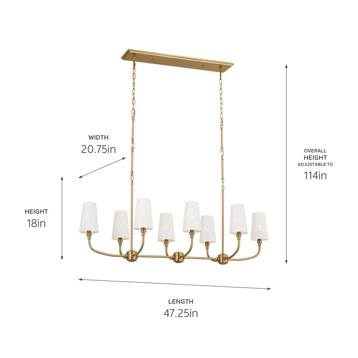 Adeena 47 in. 8 Lights Chandelier Brushed Brass finish
