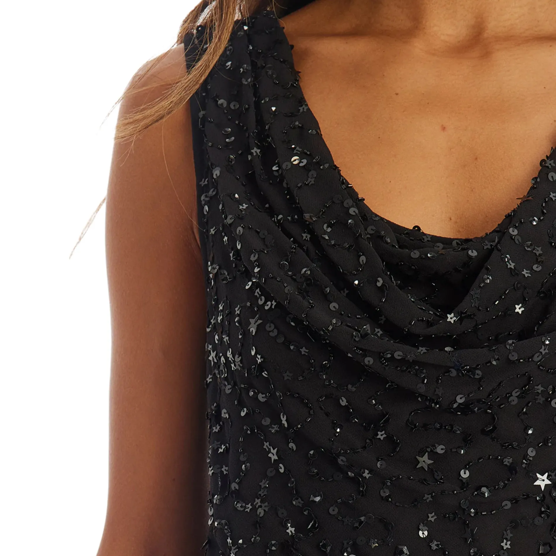 ADRIANNA PAPELL Women's Beaded Sequin Cowl Neck Top Party Blouse