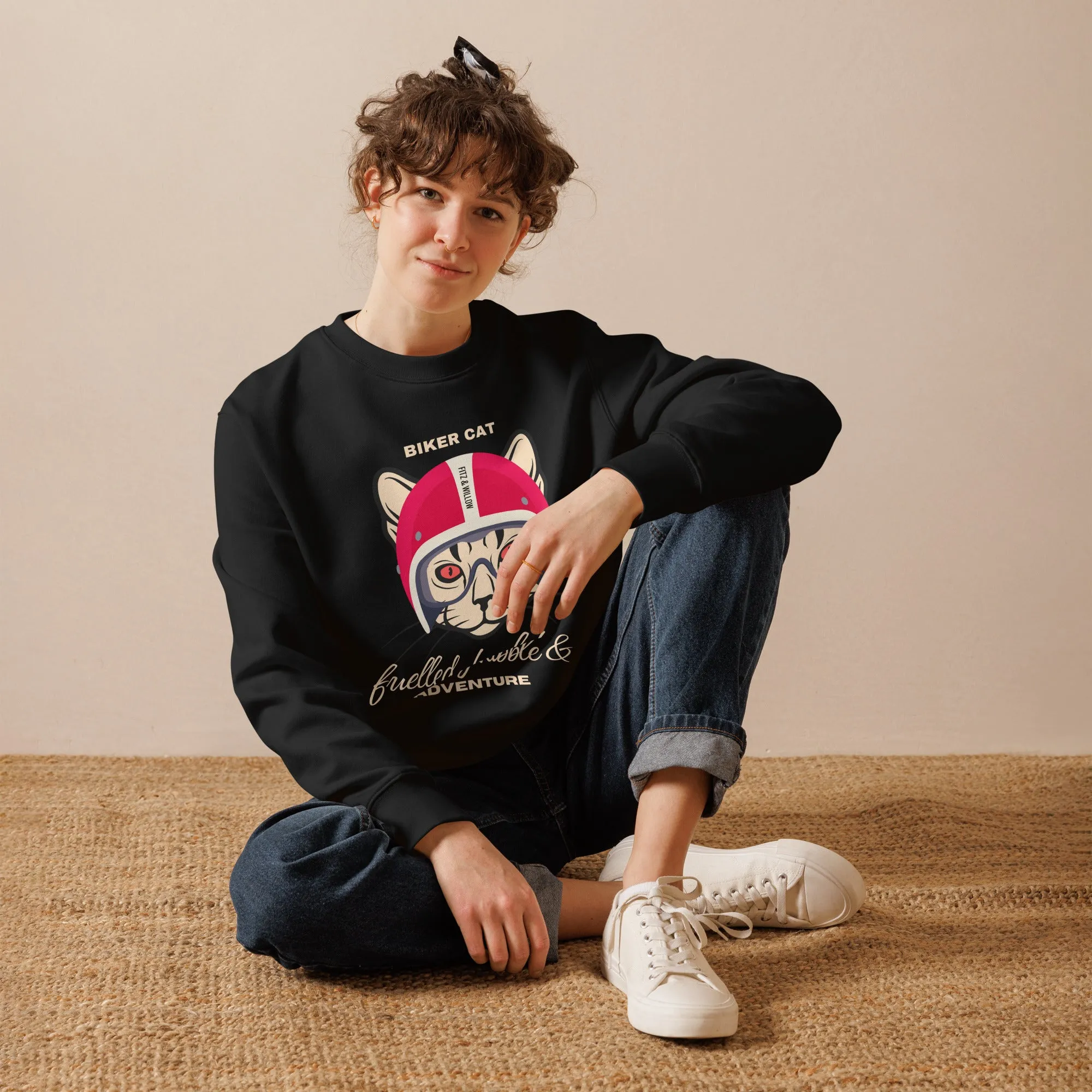 Biker cat, Unisex sustainable sweatshirt