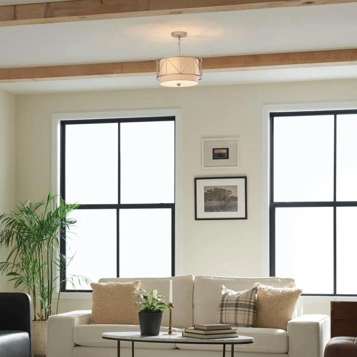 Birkleigh 14 in. 3 Lights Convertible Pendant/Semi Flush Mount Light Satin Nickel finish