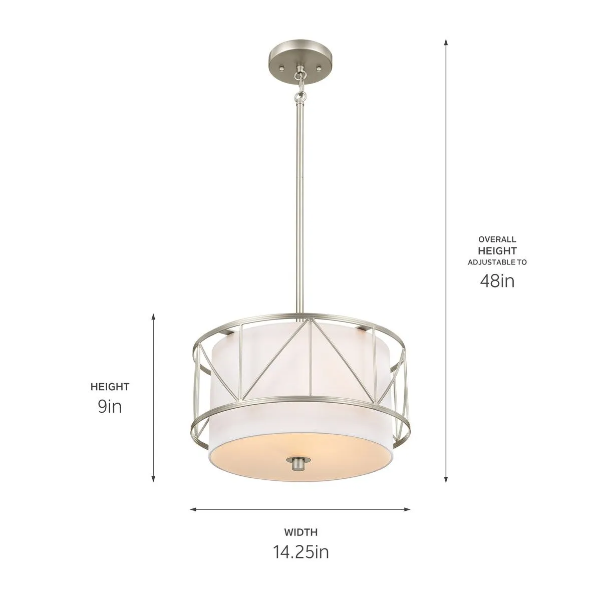 Birkleigh 14 in. 3 Lights Convertible Pendant/Semi Flush Mount Light Satin Nickel finish