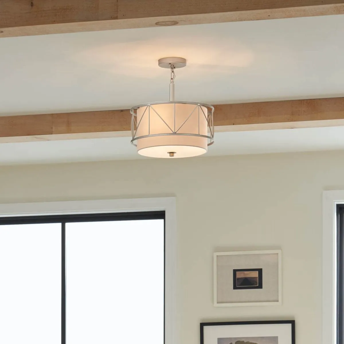 Birkleigh 14 in. 3 Lights Convertible Pendant/Semi Flush Mount Light Satin Nickel finish