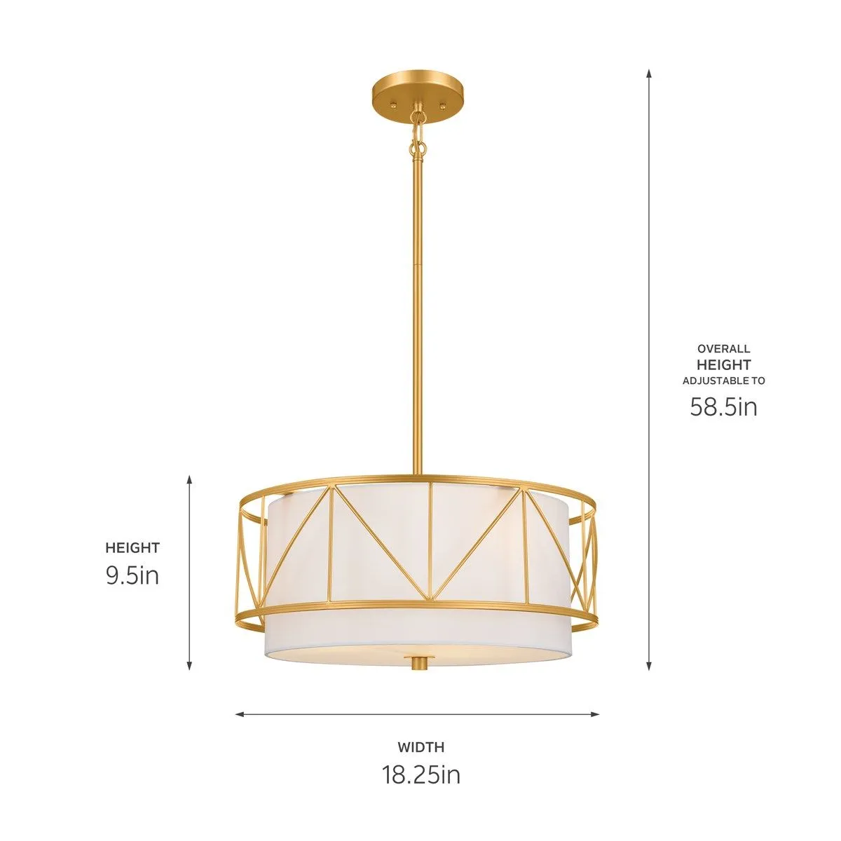 Birkleigh 18 in. 3 Lights Convertible Pendant/Semi Flush Mount Light Gold finish