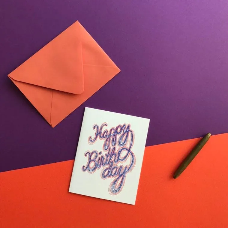 Birthday Ribbon Letterpress Card - Made without electricity or paper, sustainable