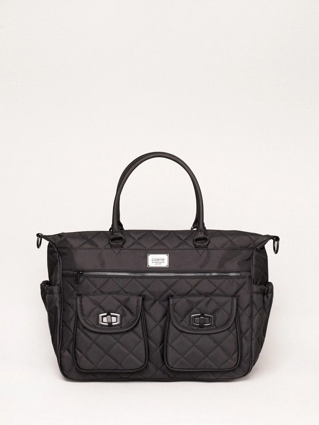 Black Quilted Baby Bag With Matte Black Hardware