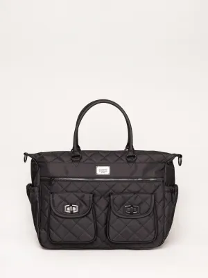 Black Quilted Baby Bag With Matte Black Hardware