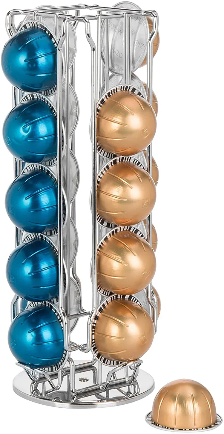 Chrome-Plated Rotating Coffee Pod Dispenser, 20 Capsule Capacity