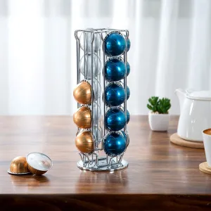 Chrome-Plated Rotating Coffee Pod Dispenser, 20 Capsule Capacity