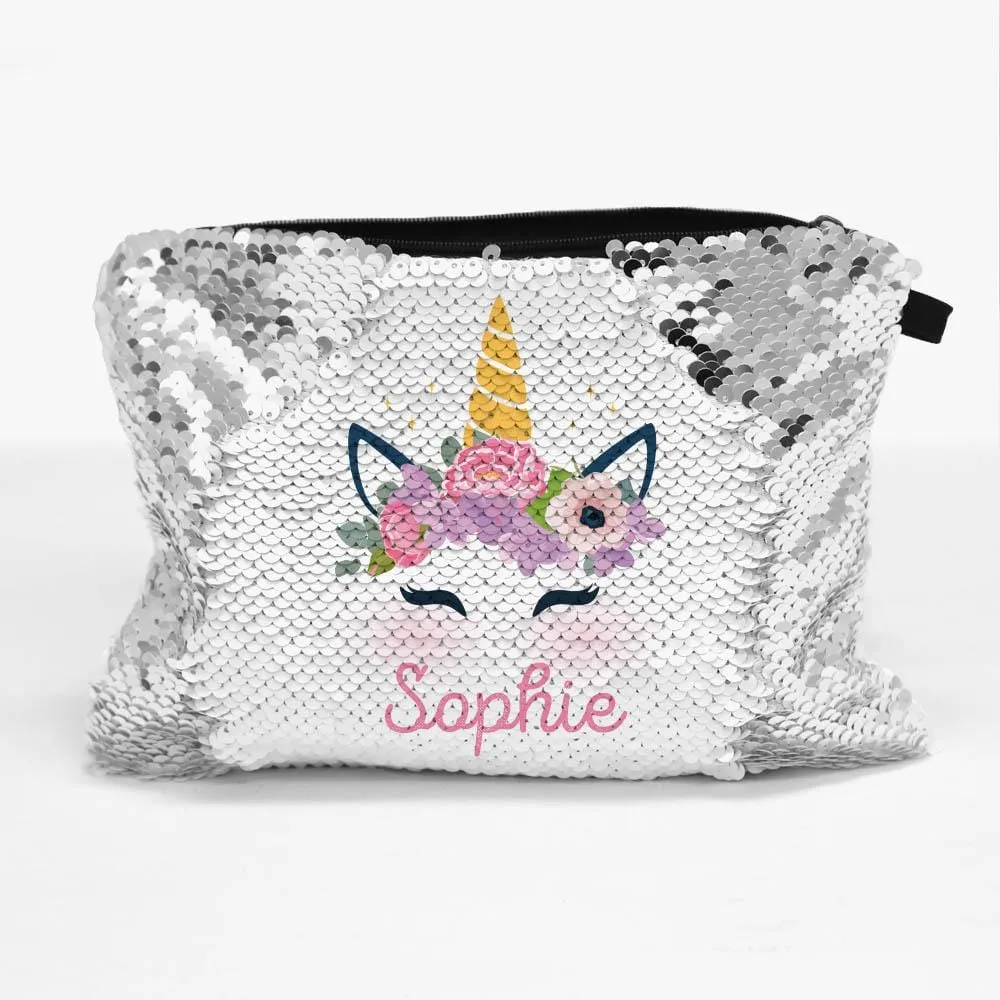 Customized Sequin Unicorn Kids Accessory Pouch Bag | School Pencil Bag
