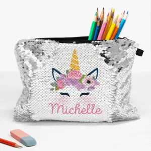Customized Sequin Unicorn Kids Accessory Pouch Bag | School Pencil Bag