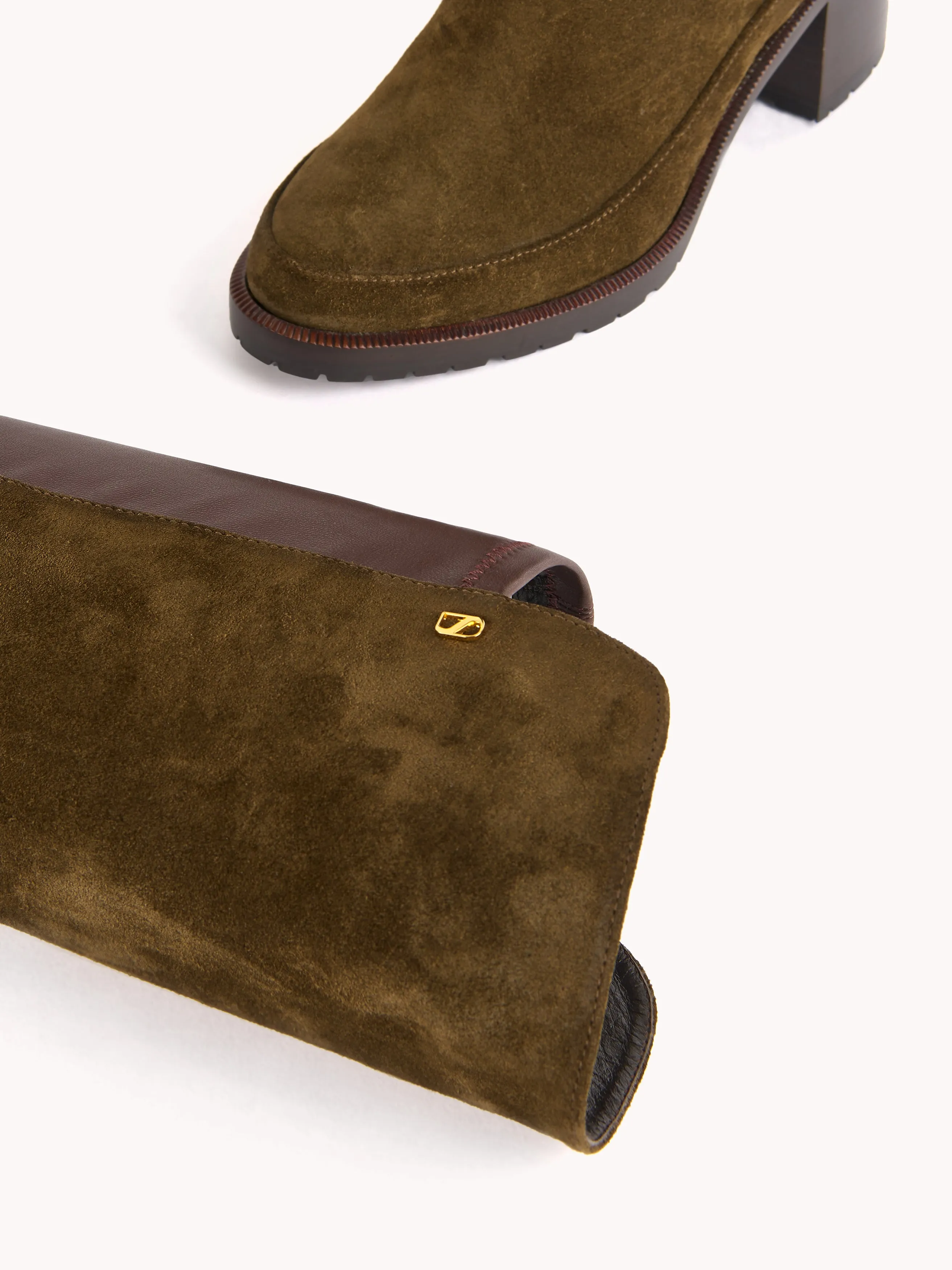 Emily Over The Knee Khaki Casual Suede Boots