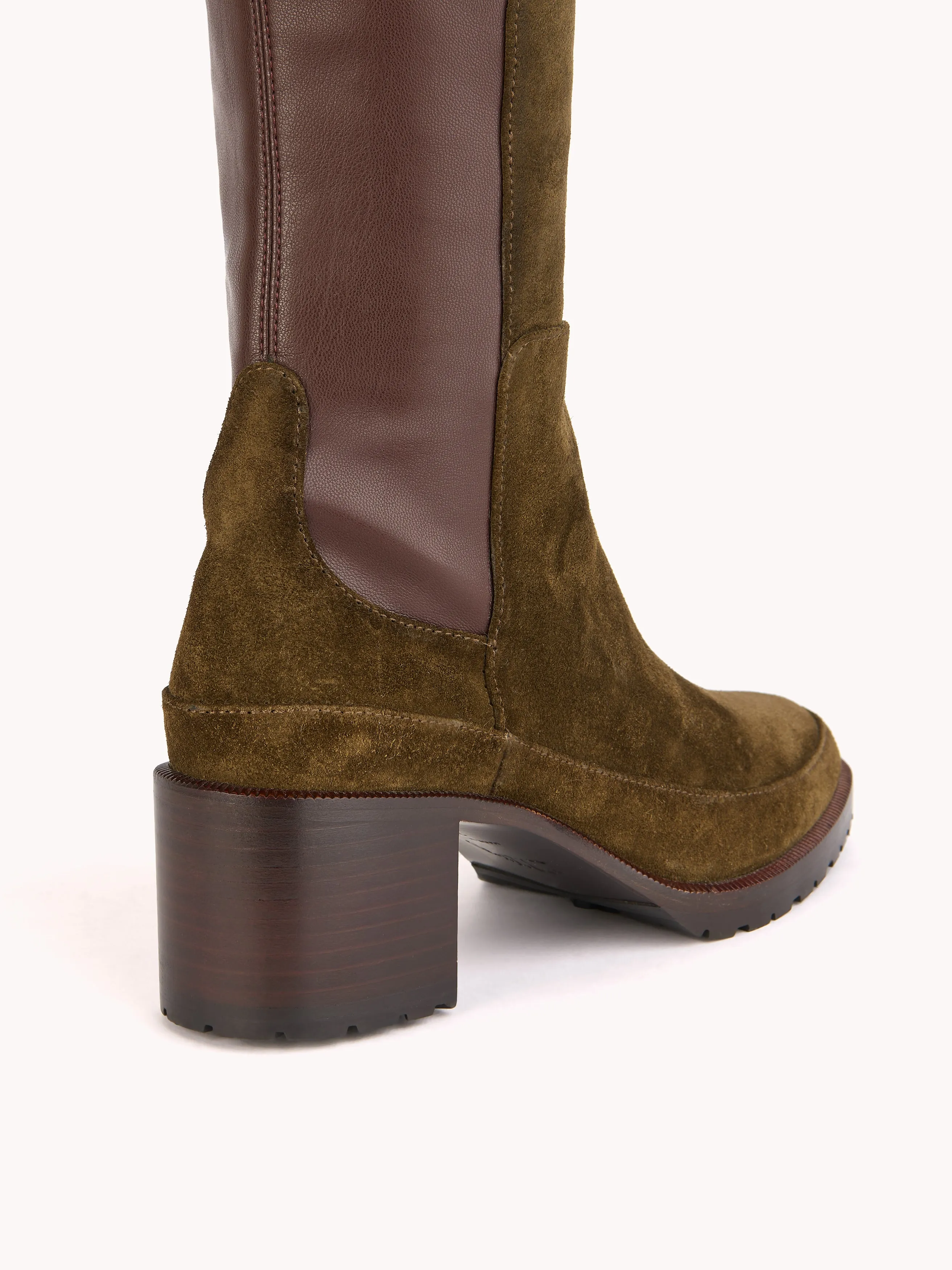 Emily Over The Knee Khaki Casual Suede Boots