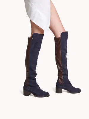 Emily Over The Knee Navy Casual Suede Boots
