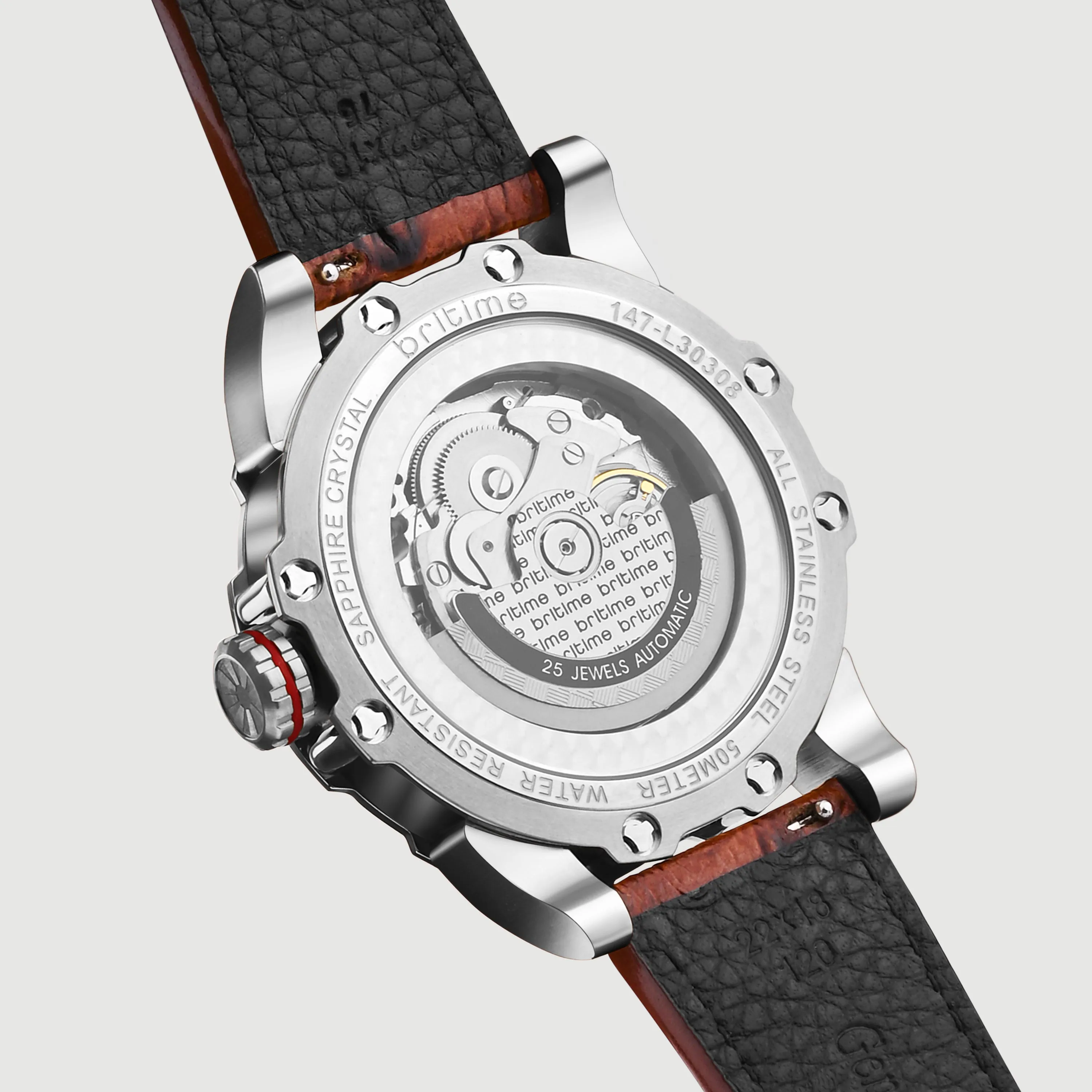 Era Men Automatic Silver Dial Analog Leather Watch 147-L10308