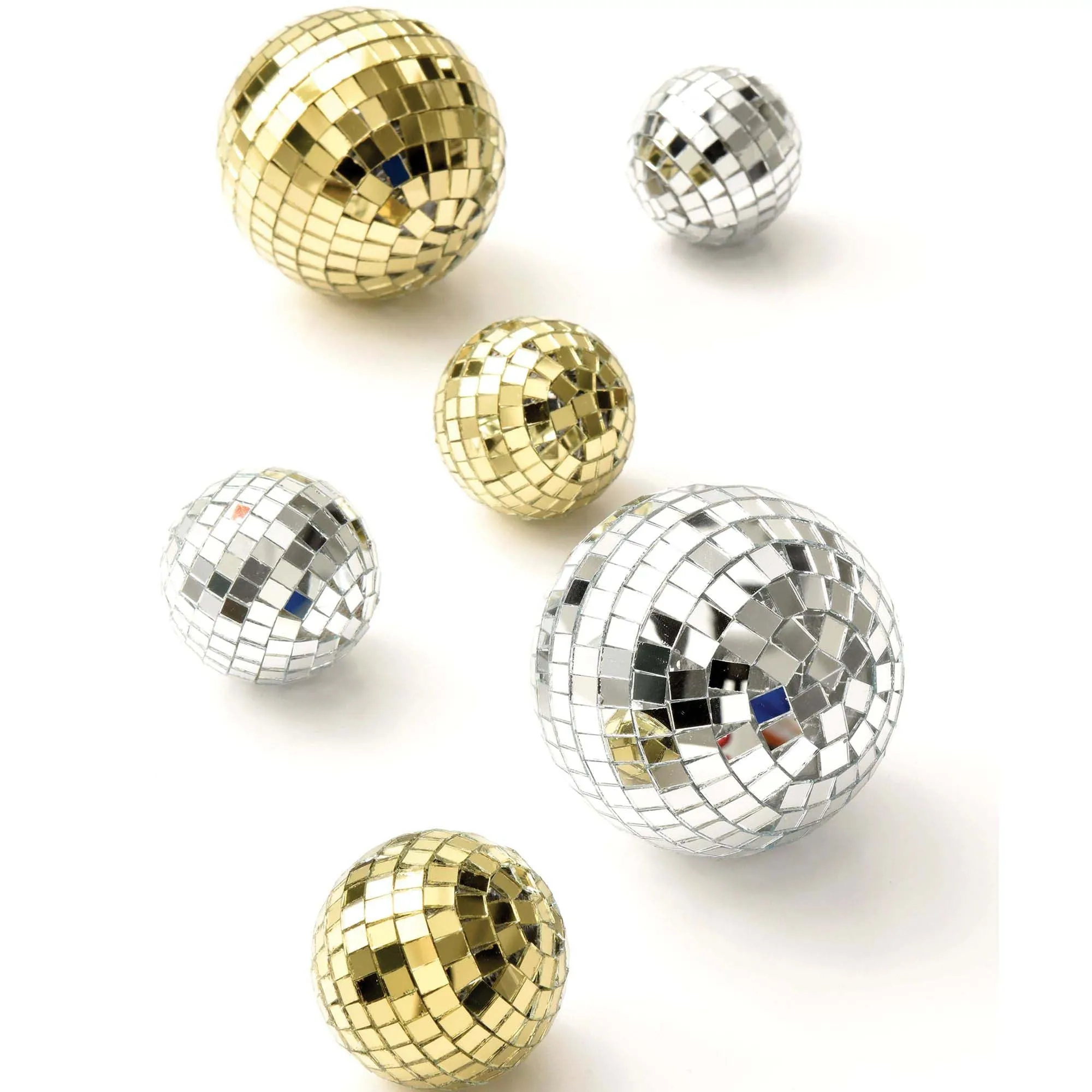 Gold and Silver Plastic Disco Ball Set, 6 Count