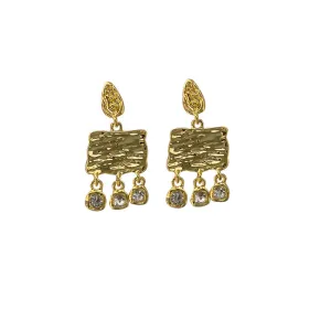 Gold Textured Dangle Earrings with Crystal Charms-jlt11858