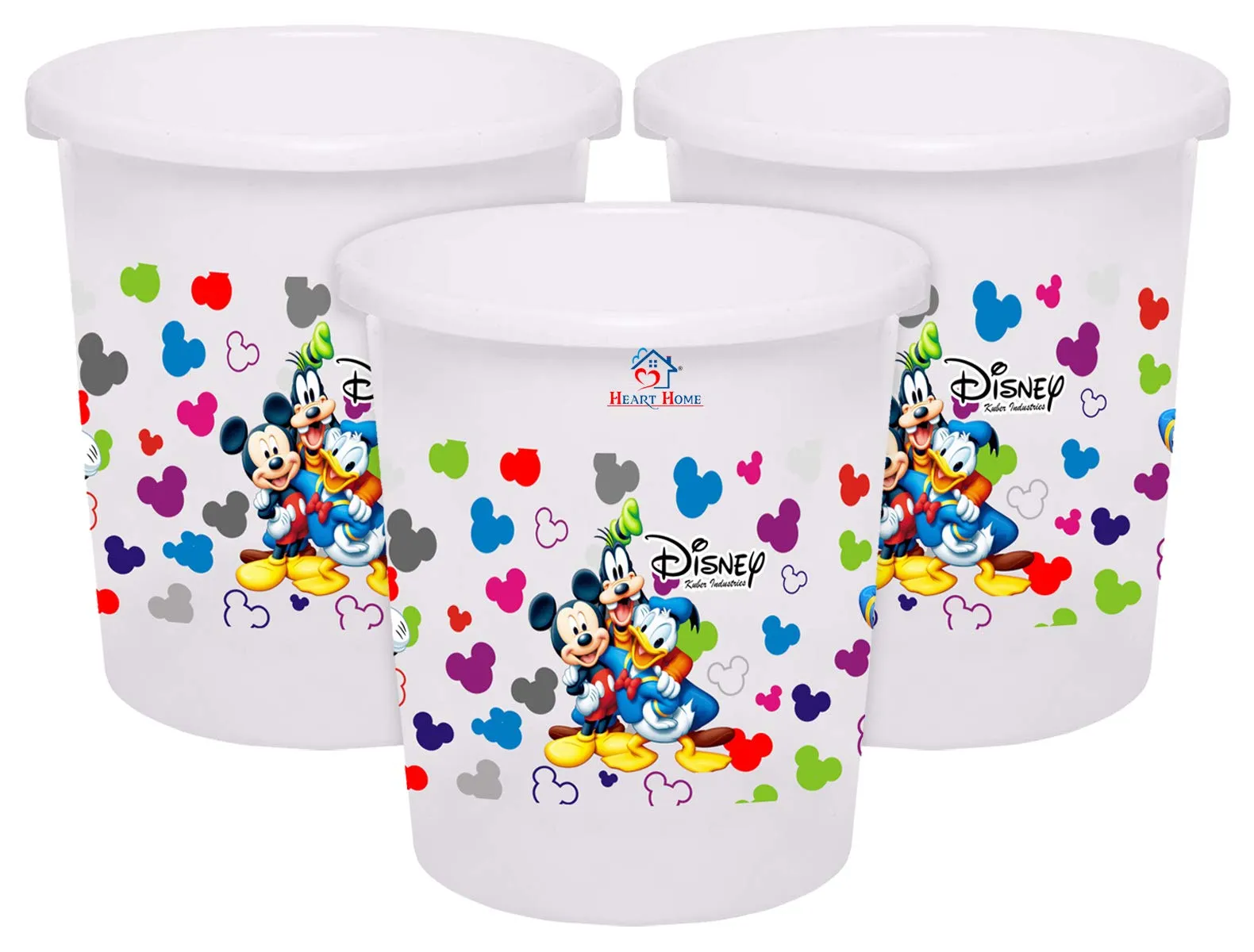 Heart Home Disney Team Mickey Print Plastic 3 Pieces Dustbin/Garbage Bin/Waste Bin, 5 Liters (White) -HS_35_HEARTHS17344