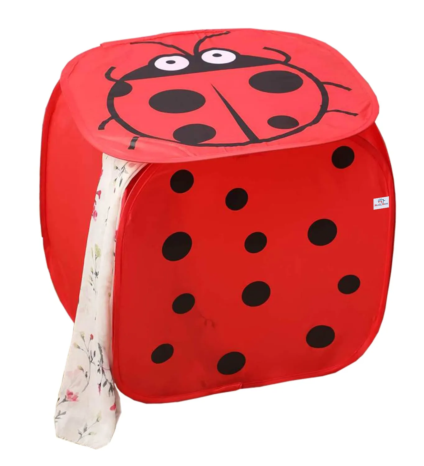 Heart Home Foldable Polyster Laundry Basket, Toy Storage Basket, Cloth Storage Basket With Lid & Handles (Red)-HS_38_HEARTH21173, Pack of 1