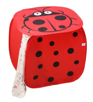 Heart Home Foldable Polyster Laundry Basket, Toy Storage Basket, Cloth Storage Basket With Lid & Handles (Red)-HS_38_HEARTH21173, Pack of 1