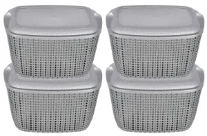 Heart Home Multipurposes Small M 25 Plastic Basket, Organizer For Kitchen, Countertops, Cabinets, Bathroom With Lids- Pack of 4 (Grey) -46HH034