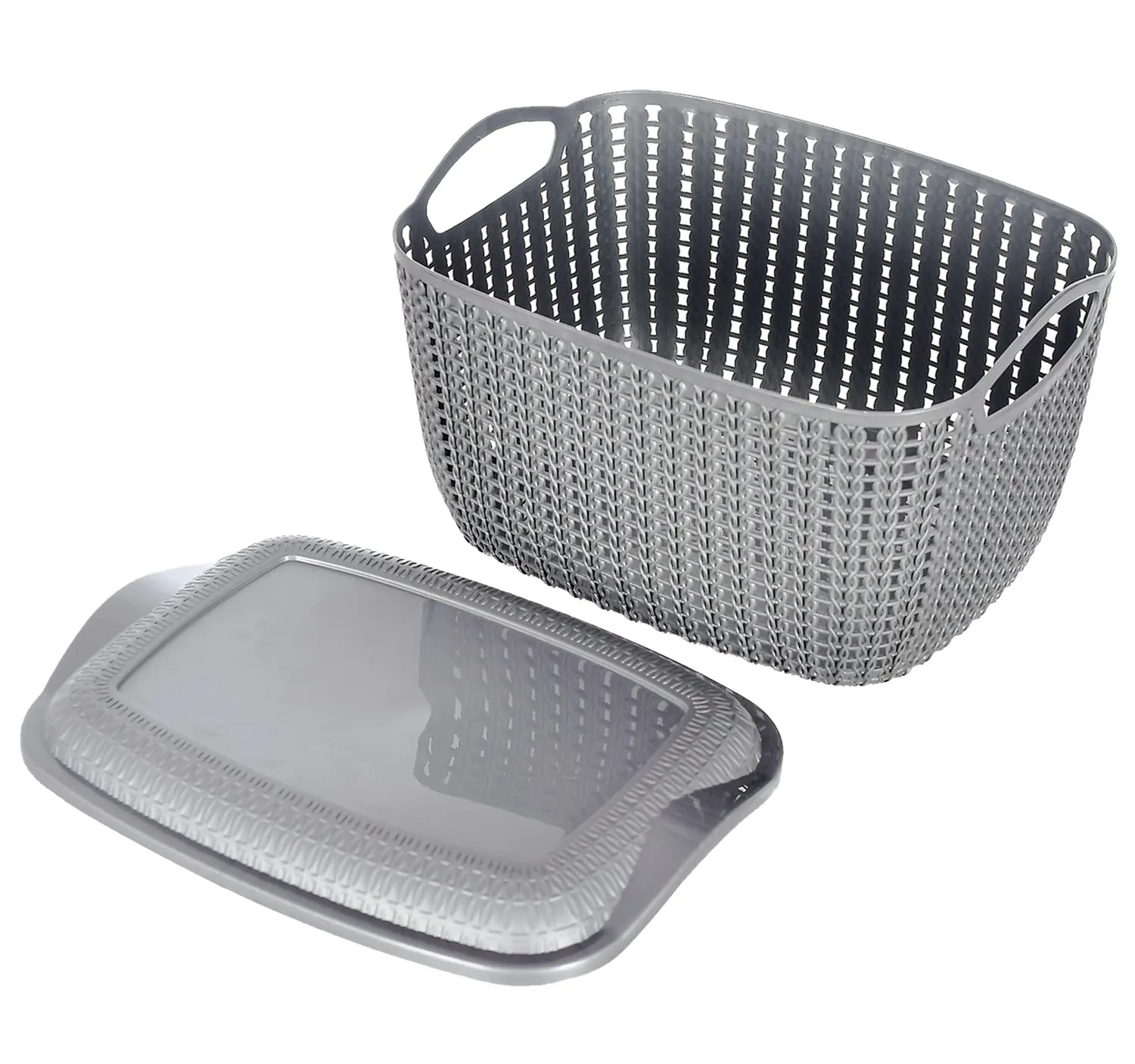 Heart Home Multipurposes Small M 25 Plastic Basket, Organizer For Kitchen, Countertops, Cabinets, Bathroom With Lids- Pack of 4 (Grey) -46HH034