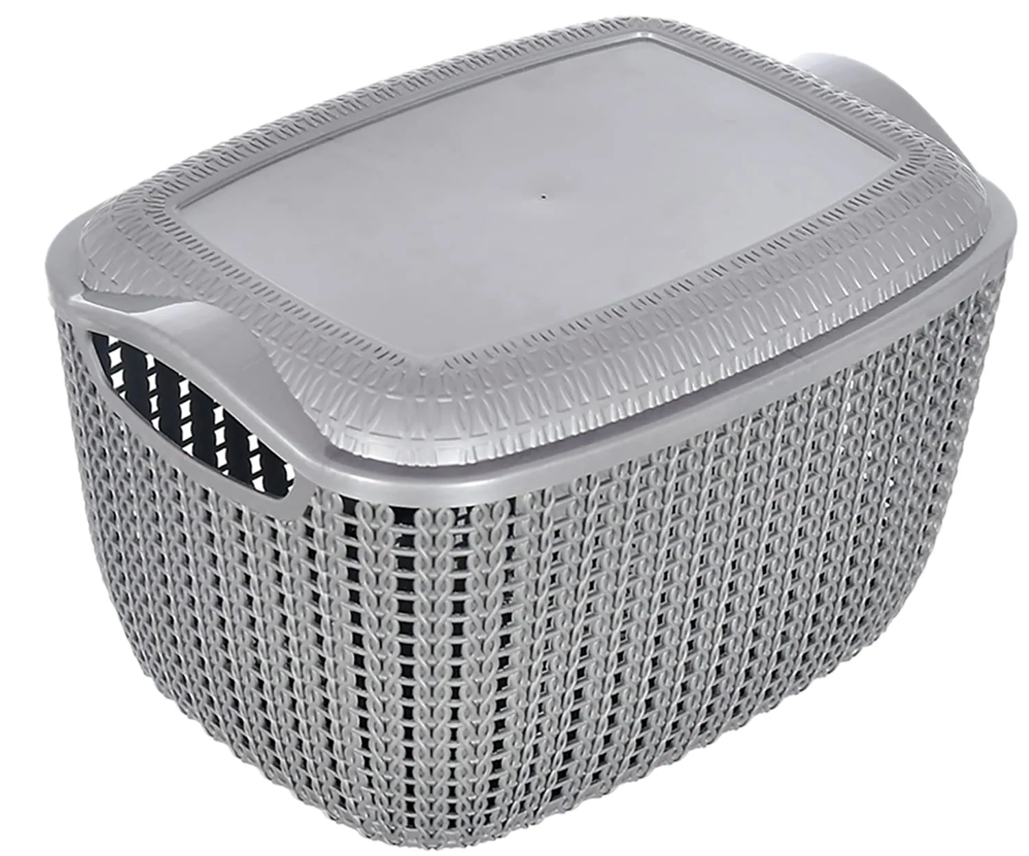 Heart Home Multipurposes Small M 25 Plastic Basket, Organizer For Kitchen, Countertops, Cabinets, Bathroom With Lids- Pack of 4 (Grey) -46HH034