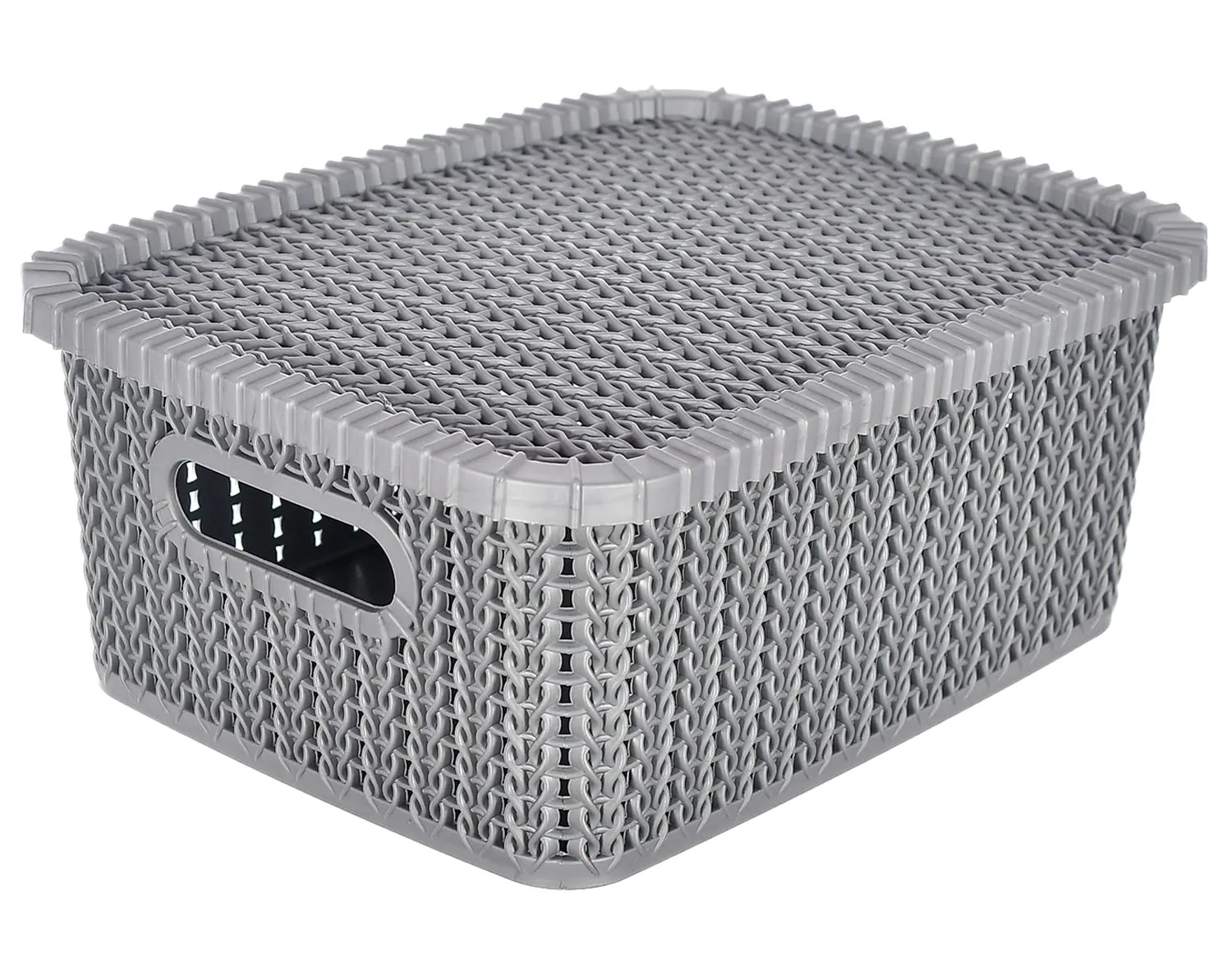 Heart Home Multiuses Large M 20 Plastic Basket/Organizer with Lid (Grey) -46KHH069, Standard