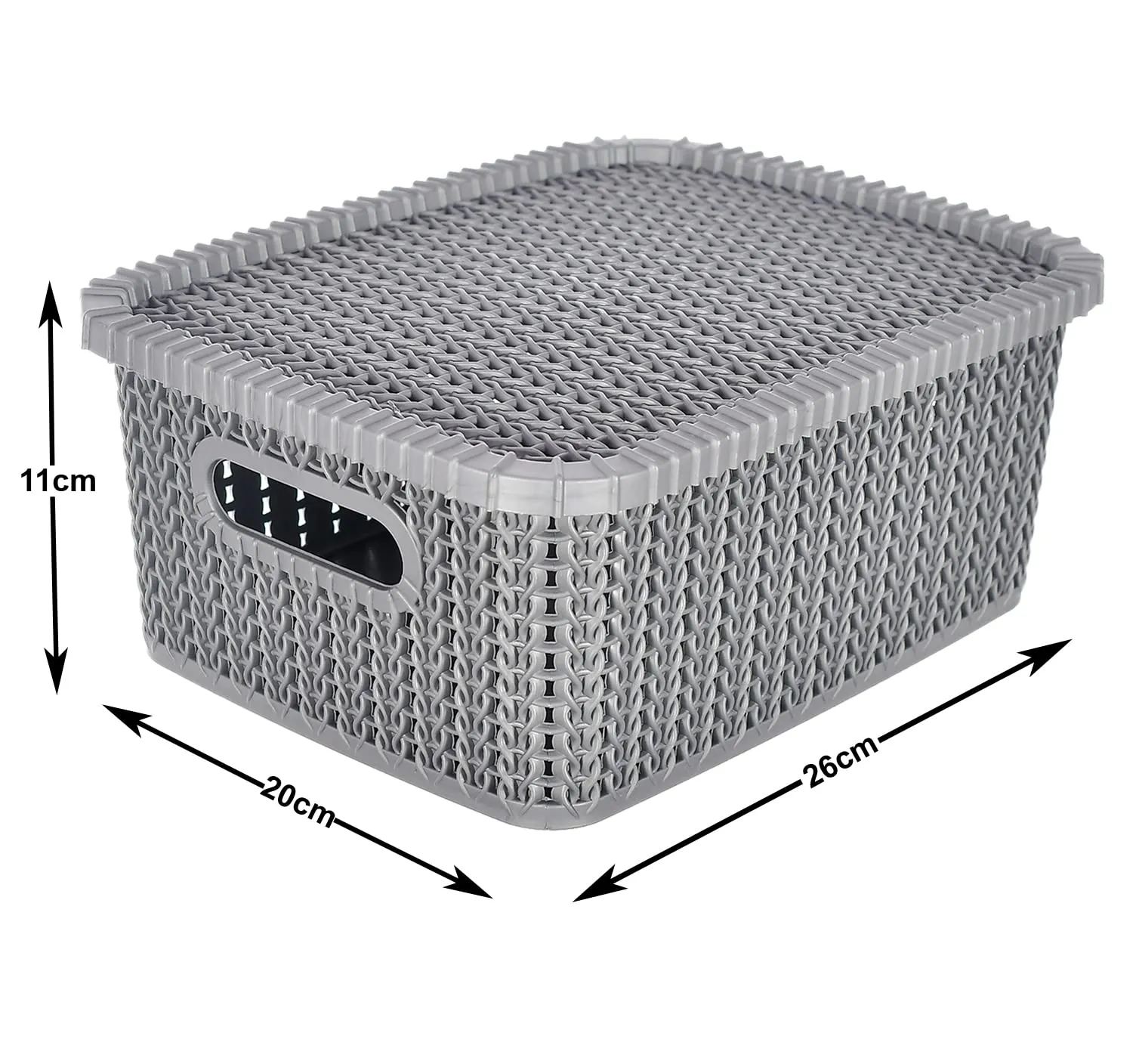 Heart Home Multiuses Large M 20 Plastic Basket/Organizer with Lid (Grey) -46KHH069, Standard