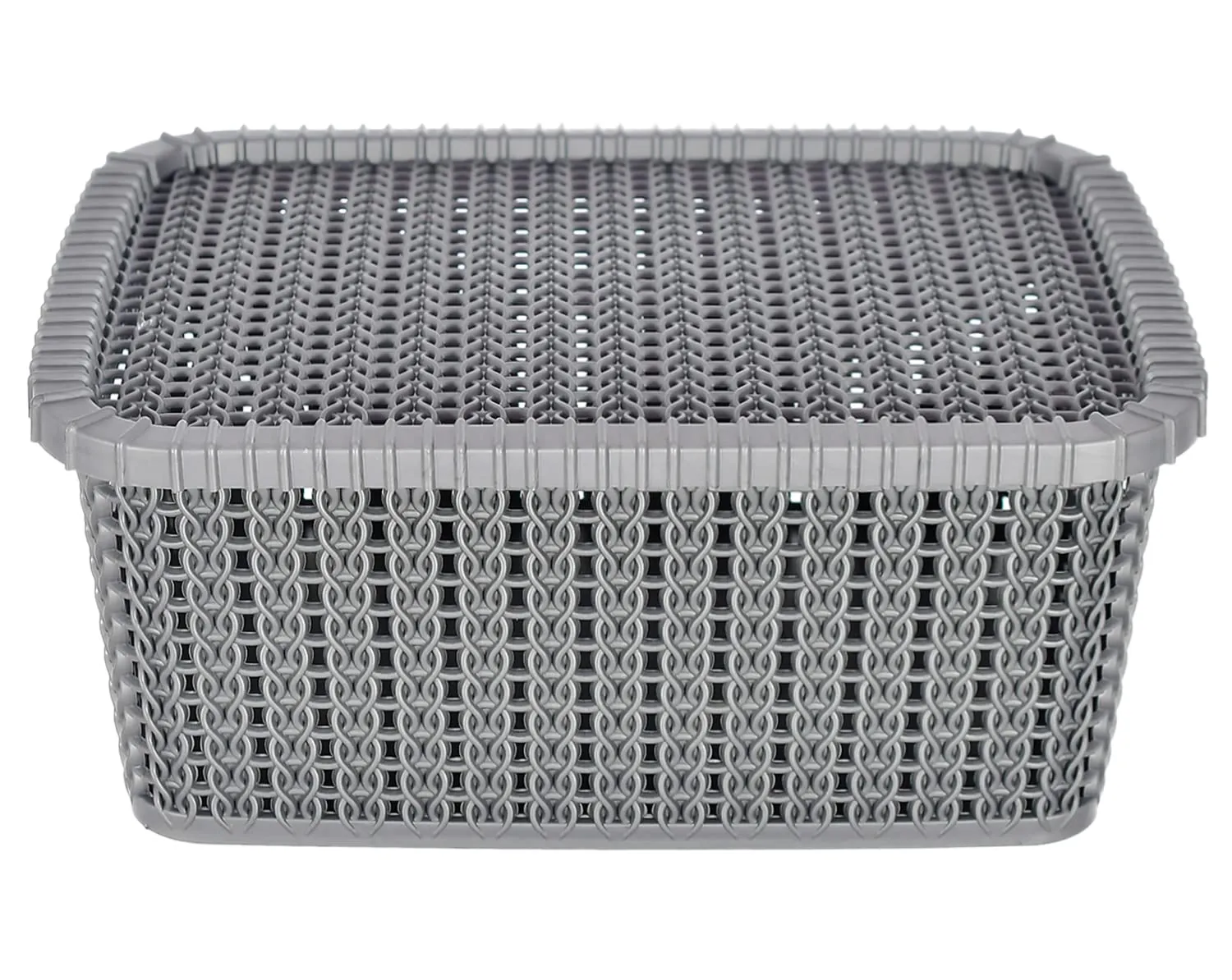 Heart Home Multiuses Large M 20 Plastic Basket/Organizer with Lid (Grey) -46KHH069, Standard