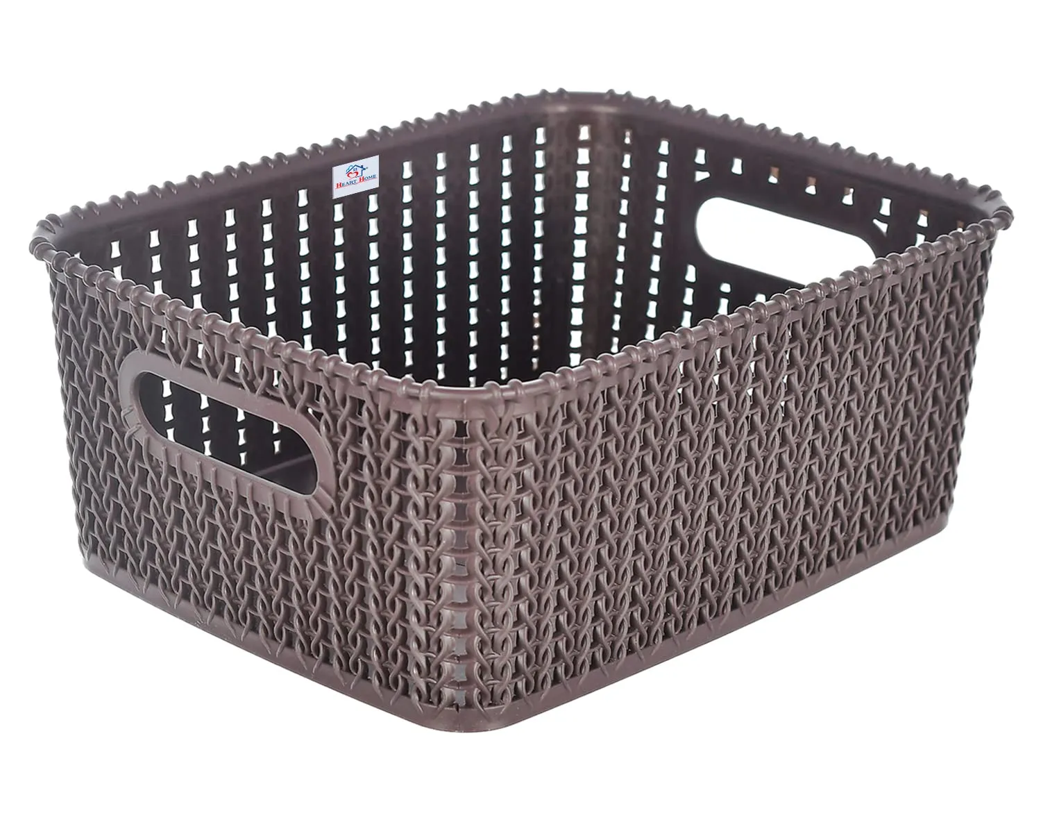 Heart Home Multiuses Large M 20 Plastic Basket/Organizer With Lid- Pack of 4 (Grey & Brown) -46HH083