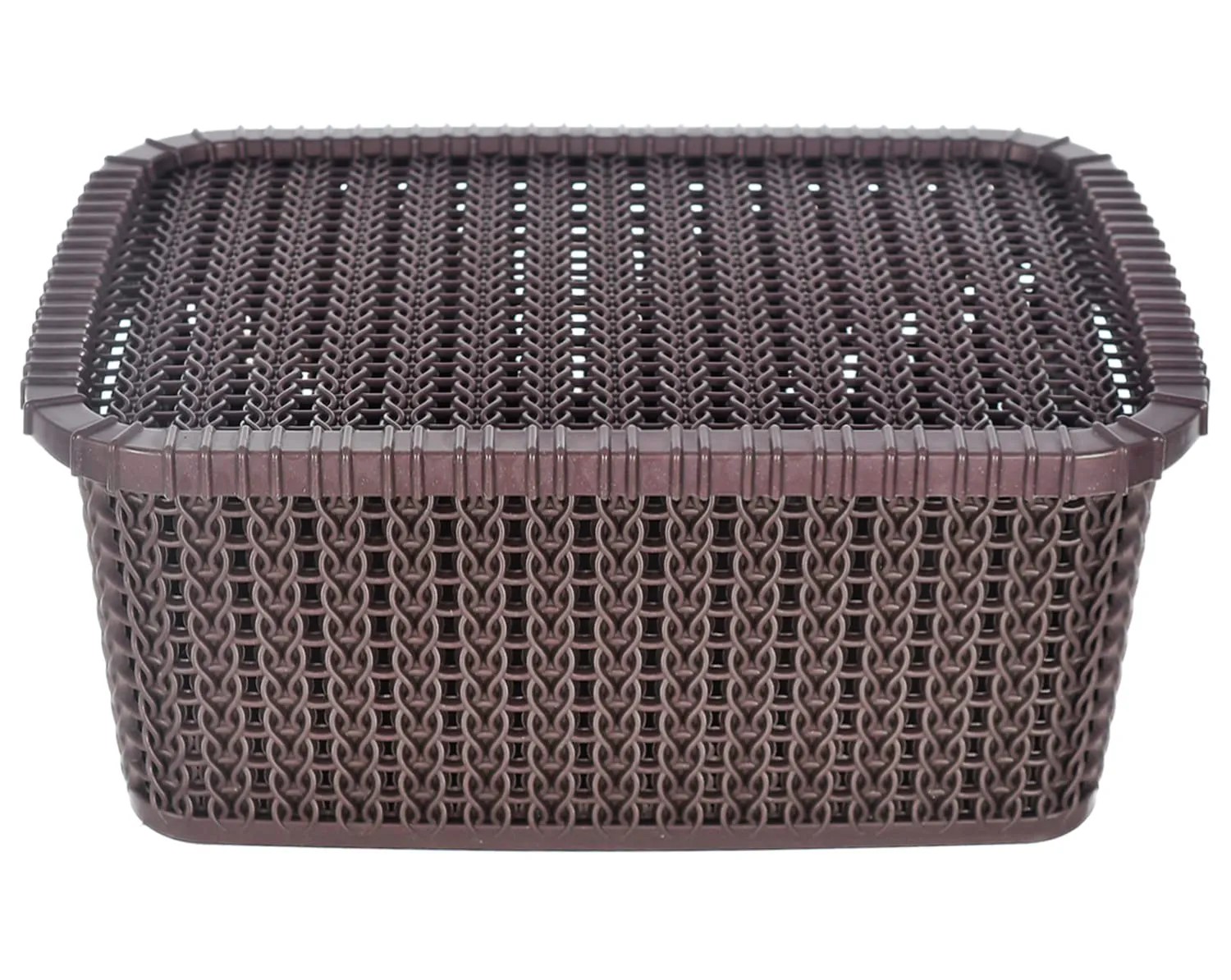 Heart Home Multiuses Large M 20 Plastic Basket/Organizer With Lid- Pack of 4 (Grey & Brown) -46HH083