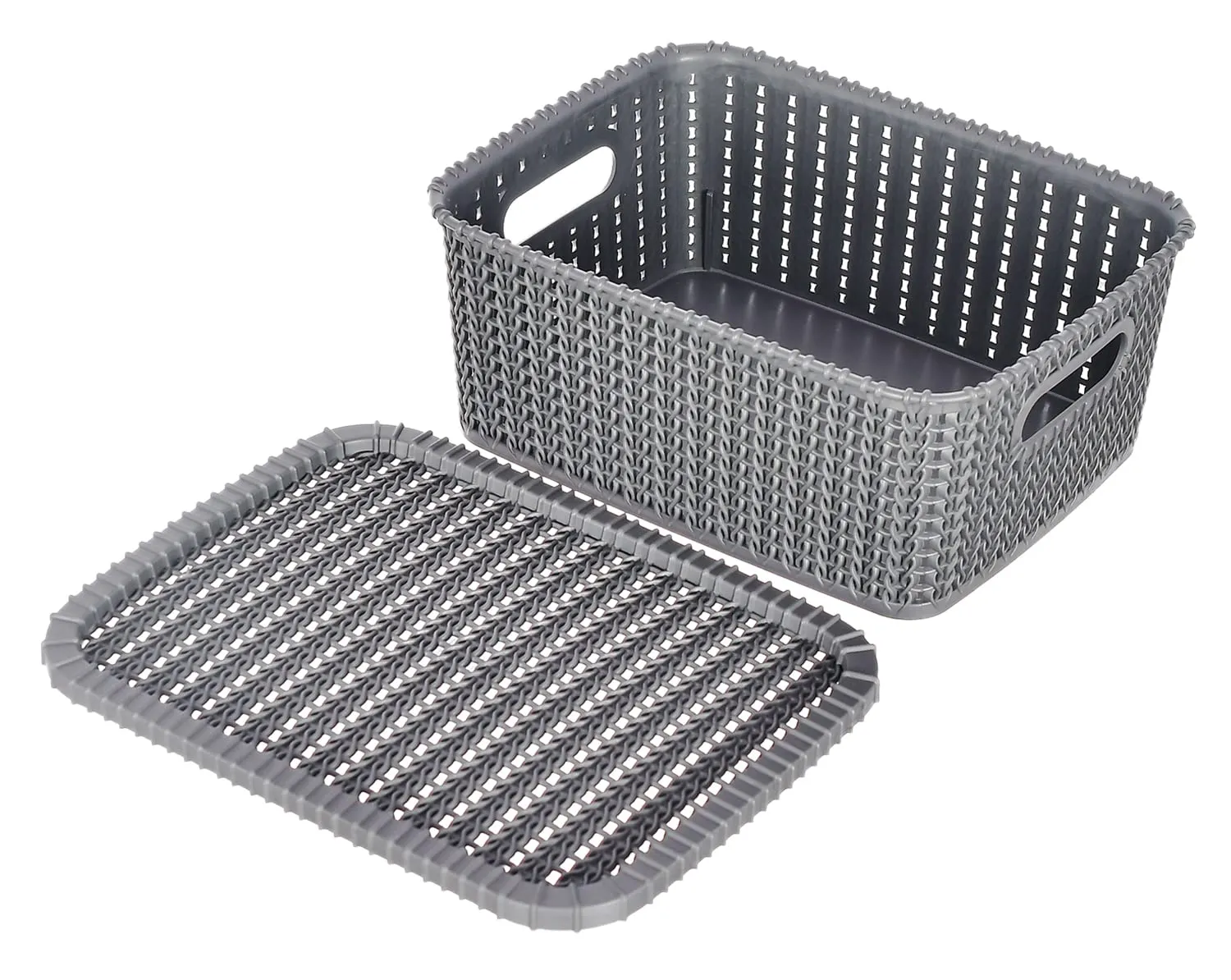 Heart Home Multiuses Large M 20 Plastic Basket/Organizer With Lid- Pack of 4 (Grey & Brown) -46HH083