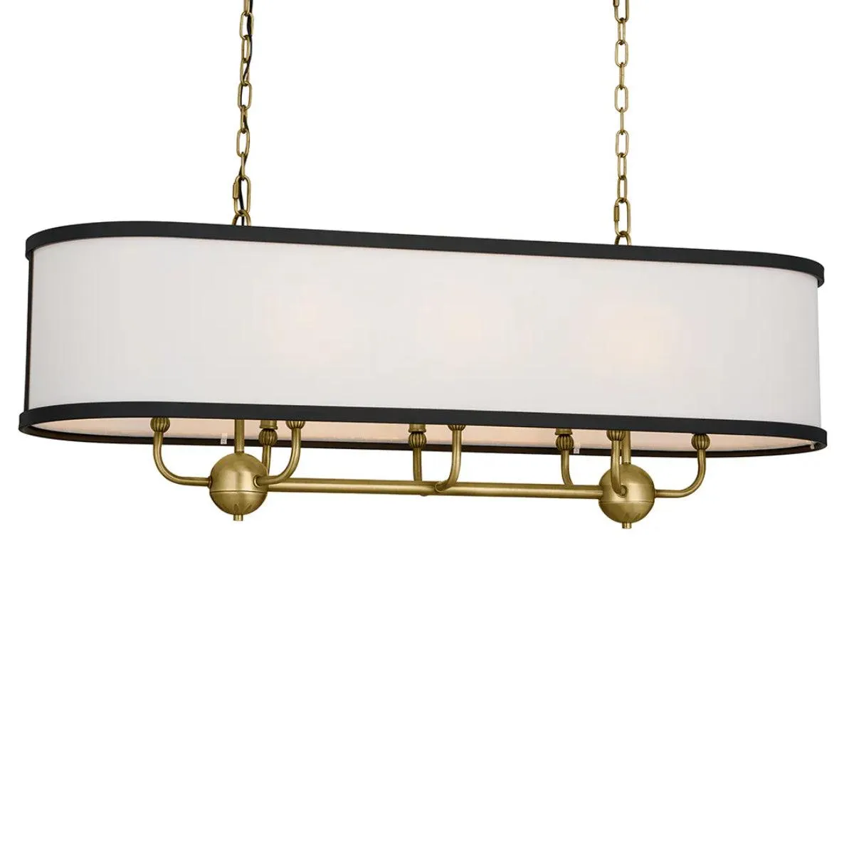 Heddle 43" 8-Light Linear Chandelier with Fabric drum shade, Brass and black Finish