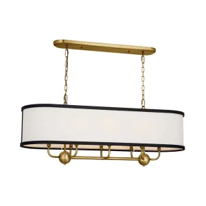Heddle 43" 8-Light Linear Chandelier with Fabric drum shade, Brass and black Finish
