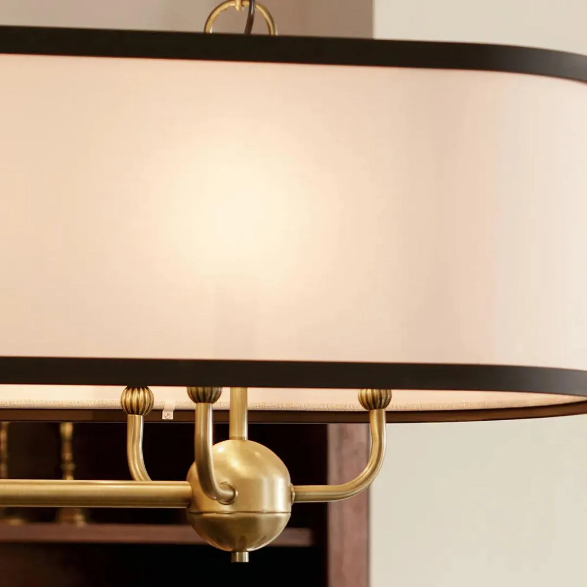 Heddle 43" 8-Light Linear Chandelier with Fabric drum shade, Brass and black Finish