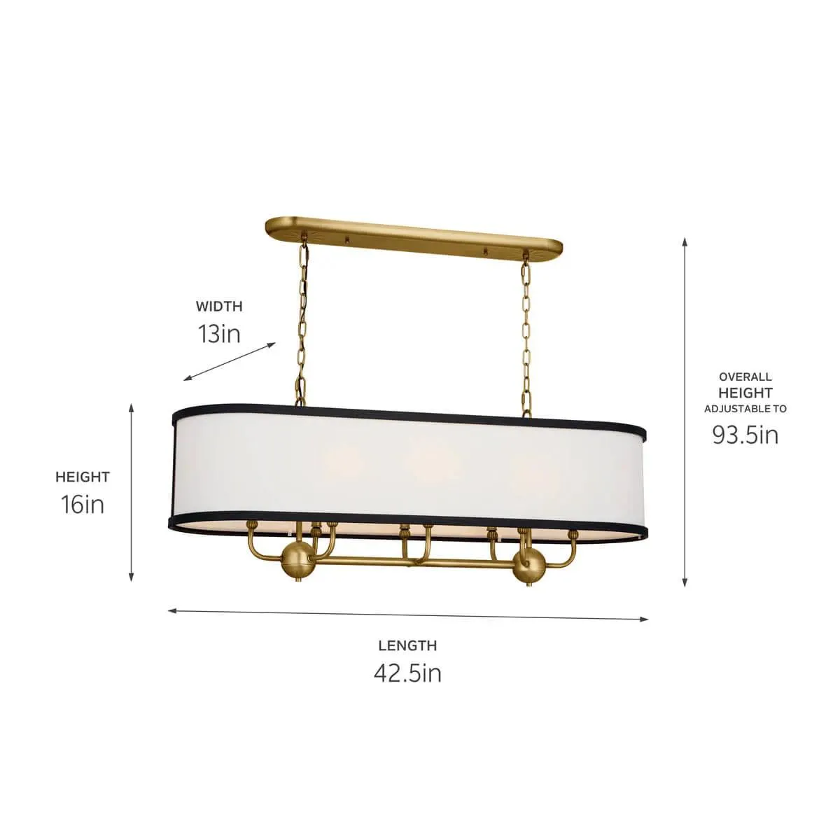 Heddle 43" 8-Light Linear Chandelier with Fabric drum shade, Brass and black Finish
