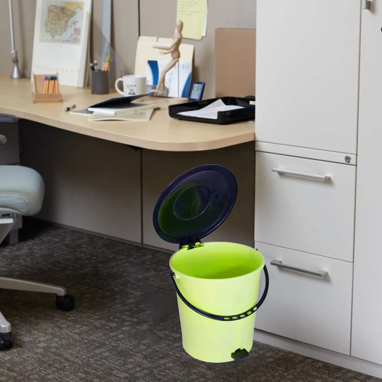 Kuber Industries Pedal Dustbin|Plastic Pedal Dustbin|Kitchen Waste Paper Bin|Dustbin For Bedroom|5 Liter Dustbin (Green)