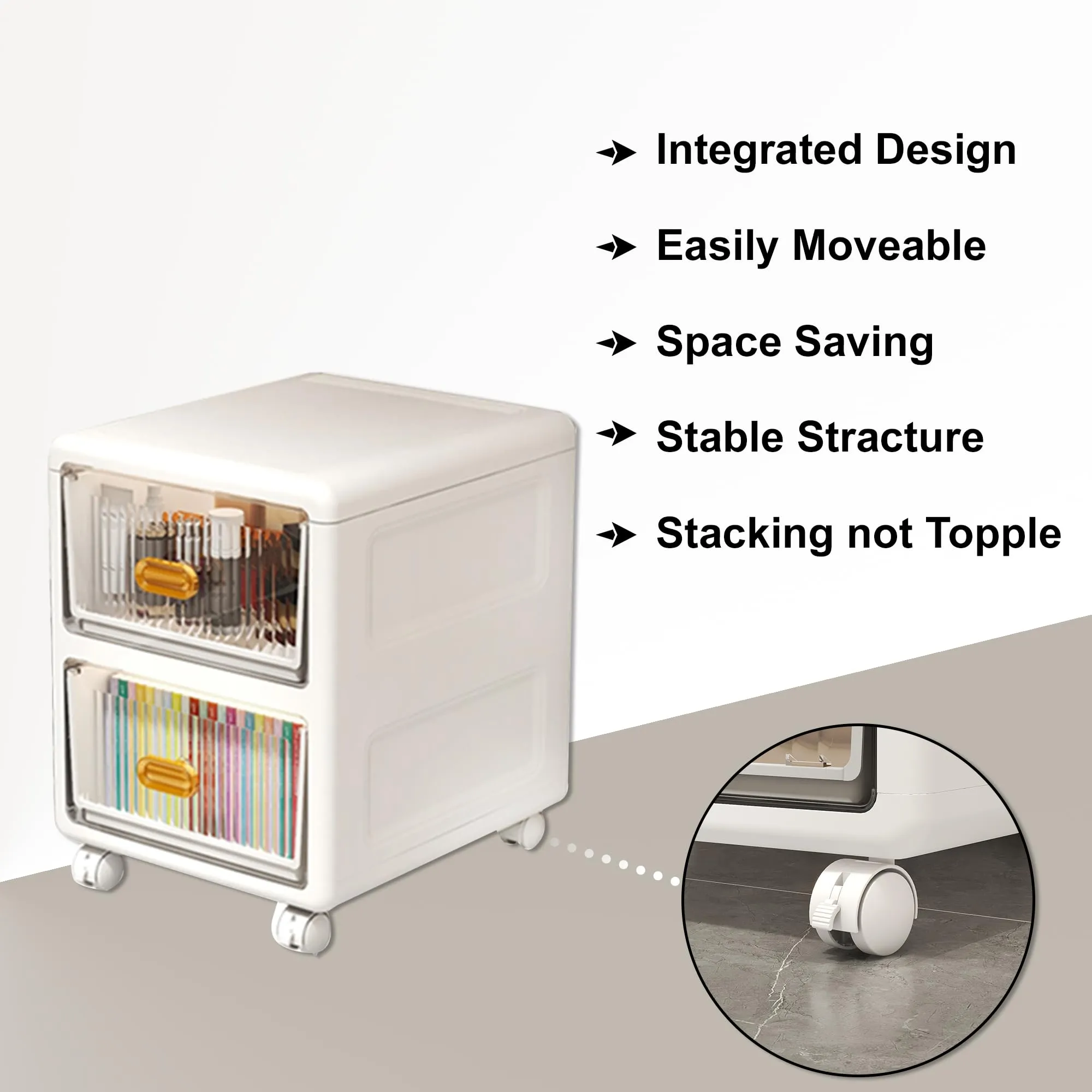 Kuber Industries (Set of 3) 2-Layer Small Plastic Cabinet For Storage with 360 degree Wheels -Bed Side Storage Organiser & Chest Of Drawers For Bedroom