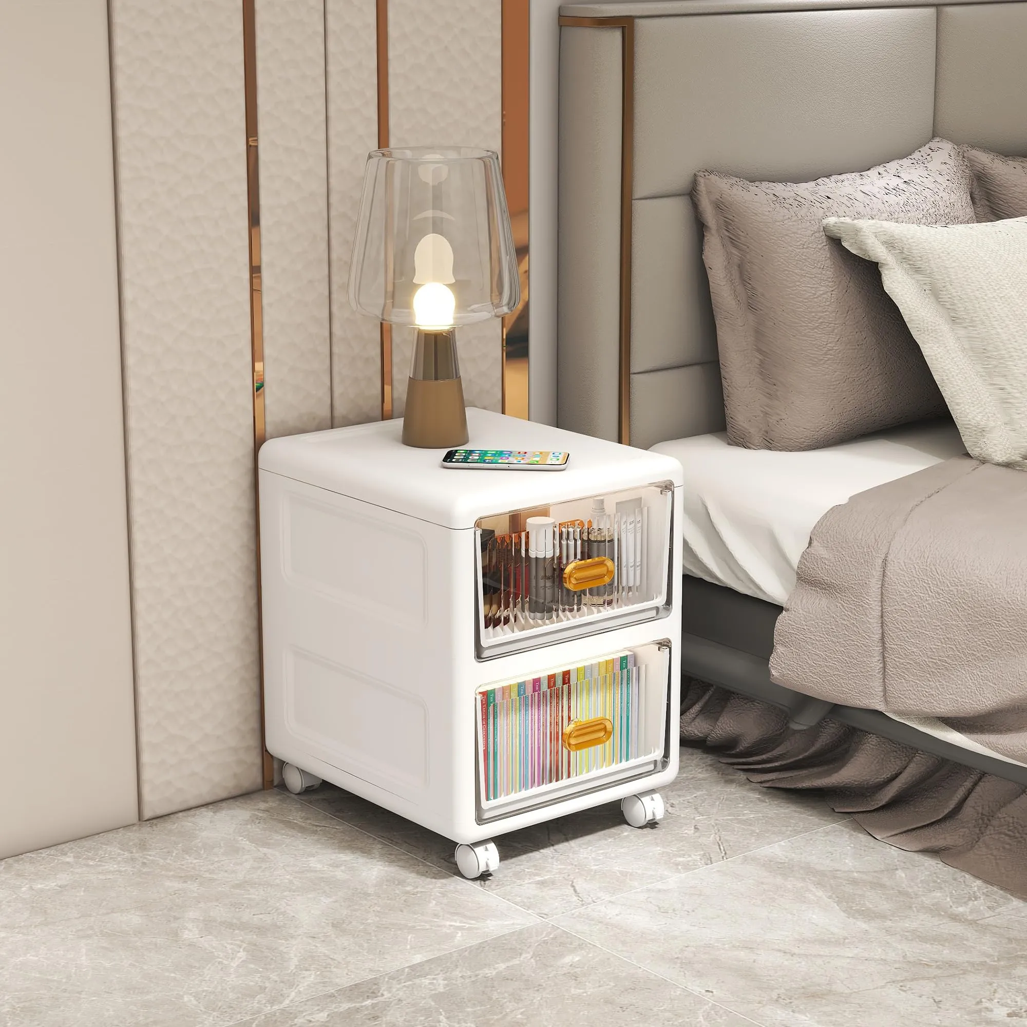Kuber Industries (Set of 3) 2-Layer Small Plastic Cabinet For Storage with 360 degree Wheels -Bed Side Storage Organiser & Chest Of Drawers For Bedroom