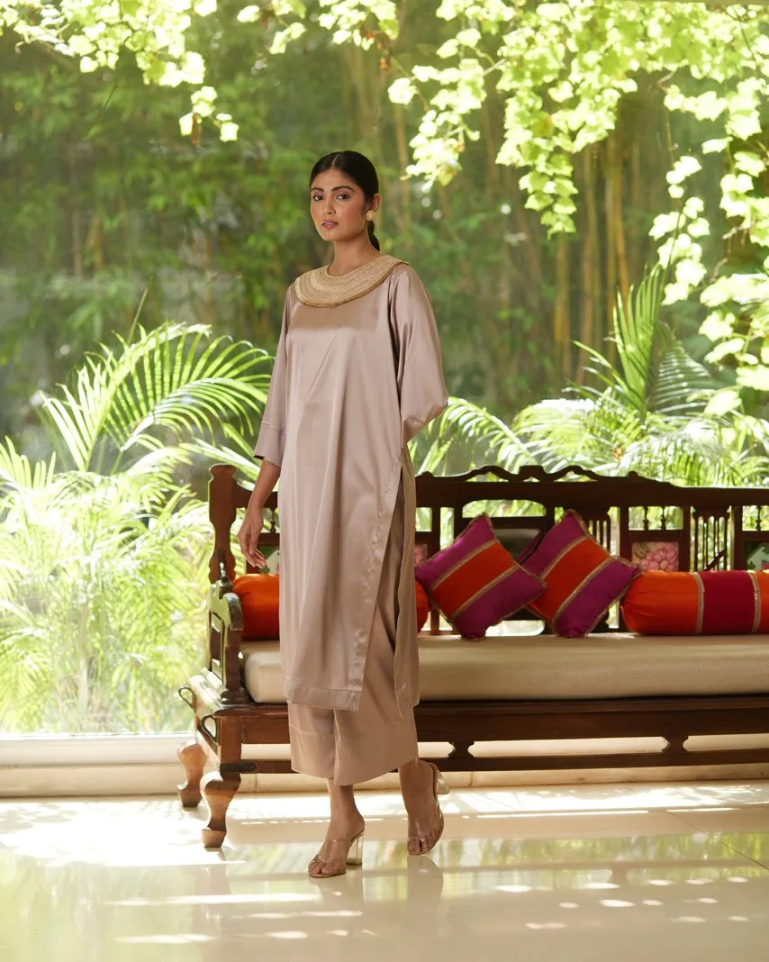 Kurta Set - Taupe/Gold
