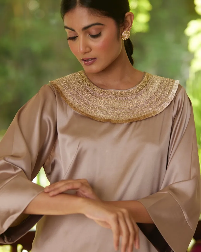Kurta Set - Taupe/Gold