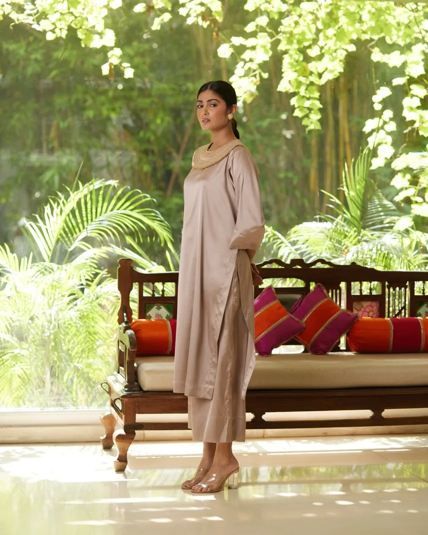 Kurta Set - Taupe/Gold