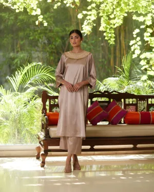 Kurta Set - Taupe/Gold