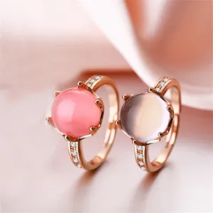 MOONROCY Rose Gold Color CZ Sweet Ross Quartz Crystal Pink Opal Jewelry Rings