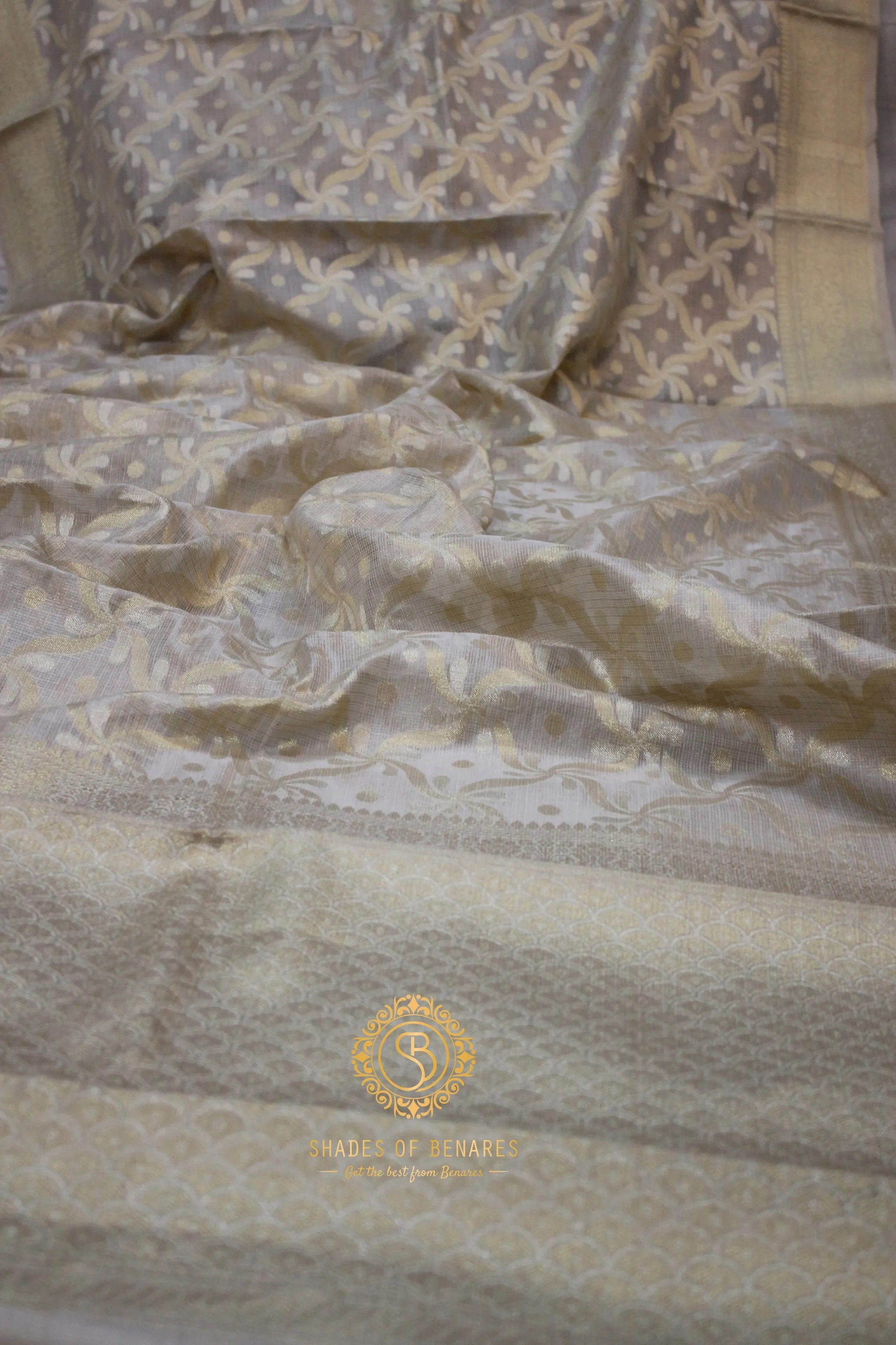 Off-White Pure Tissue Silk Sari: Timeless Elegance