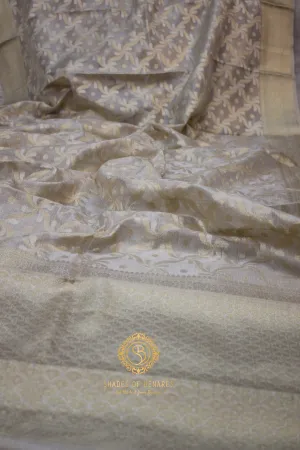 Off-White Pure Tissue Silk Sari: Timeless Elegance