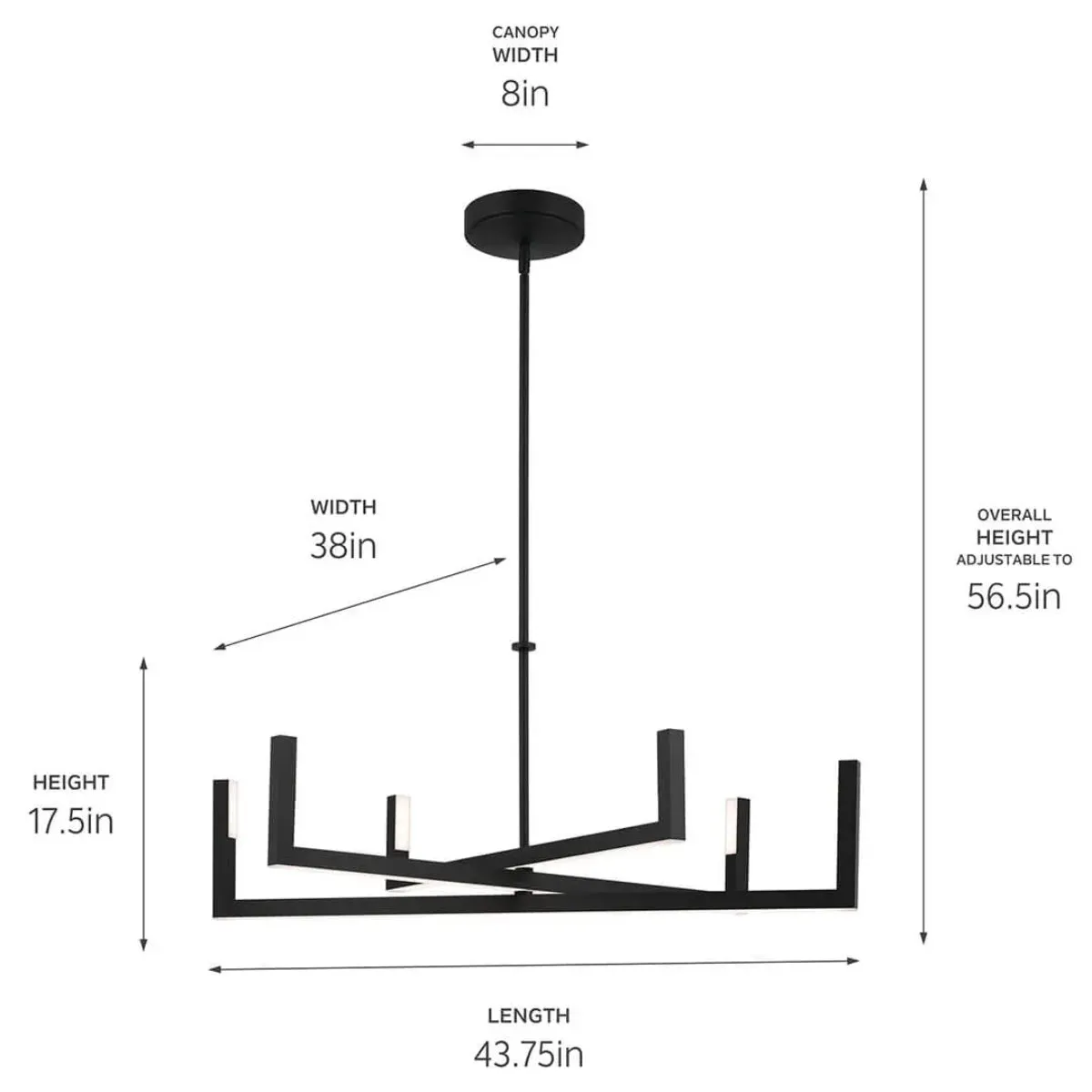Priam 44 in. 6 Lights Chandelier Matte Black Finish