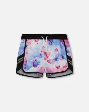 Printed Athletic Short Pink, Blue And Butterflies