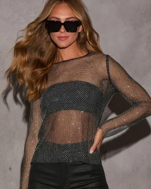 Raise A Glass Sheer Embellished Mesh Top